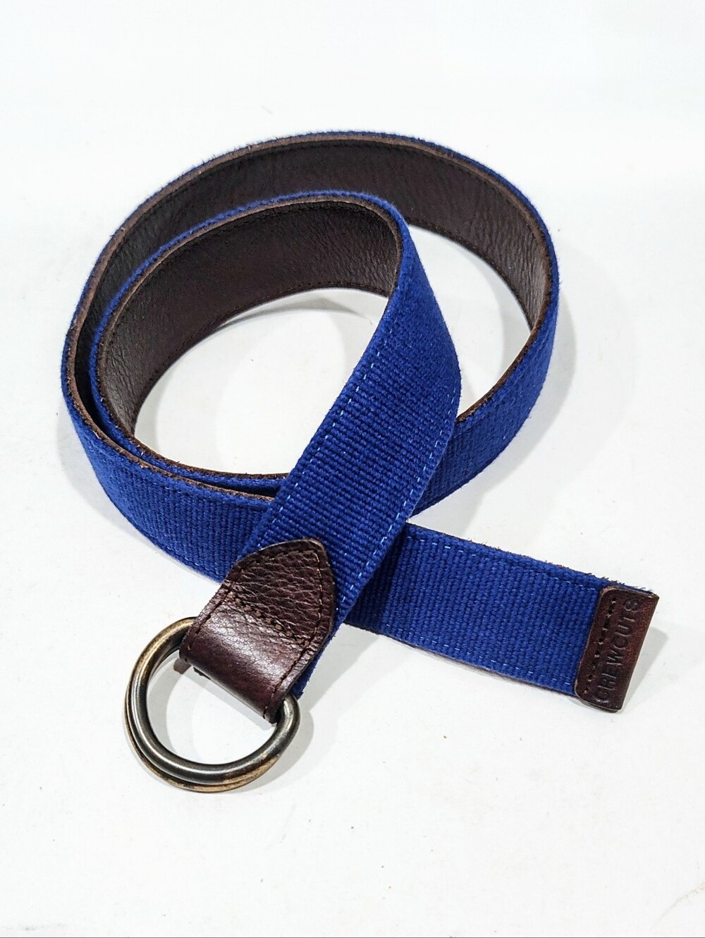 J.Crew Crewcuts Reversible D Ring Belt Blue Webbing Brown Leather Kids 26"-27"